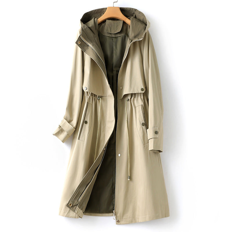 Women's - Hooded Trench Coat - Warm Winter Outerwear
