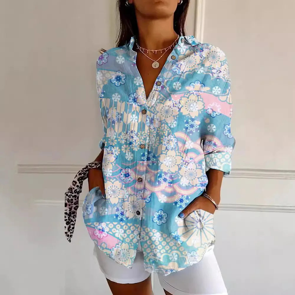 Women's - Floral Printed Spring Shirt - Lightweight Fabric - Ideal for Casual Outings - Stylish and Comfortable Design