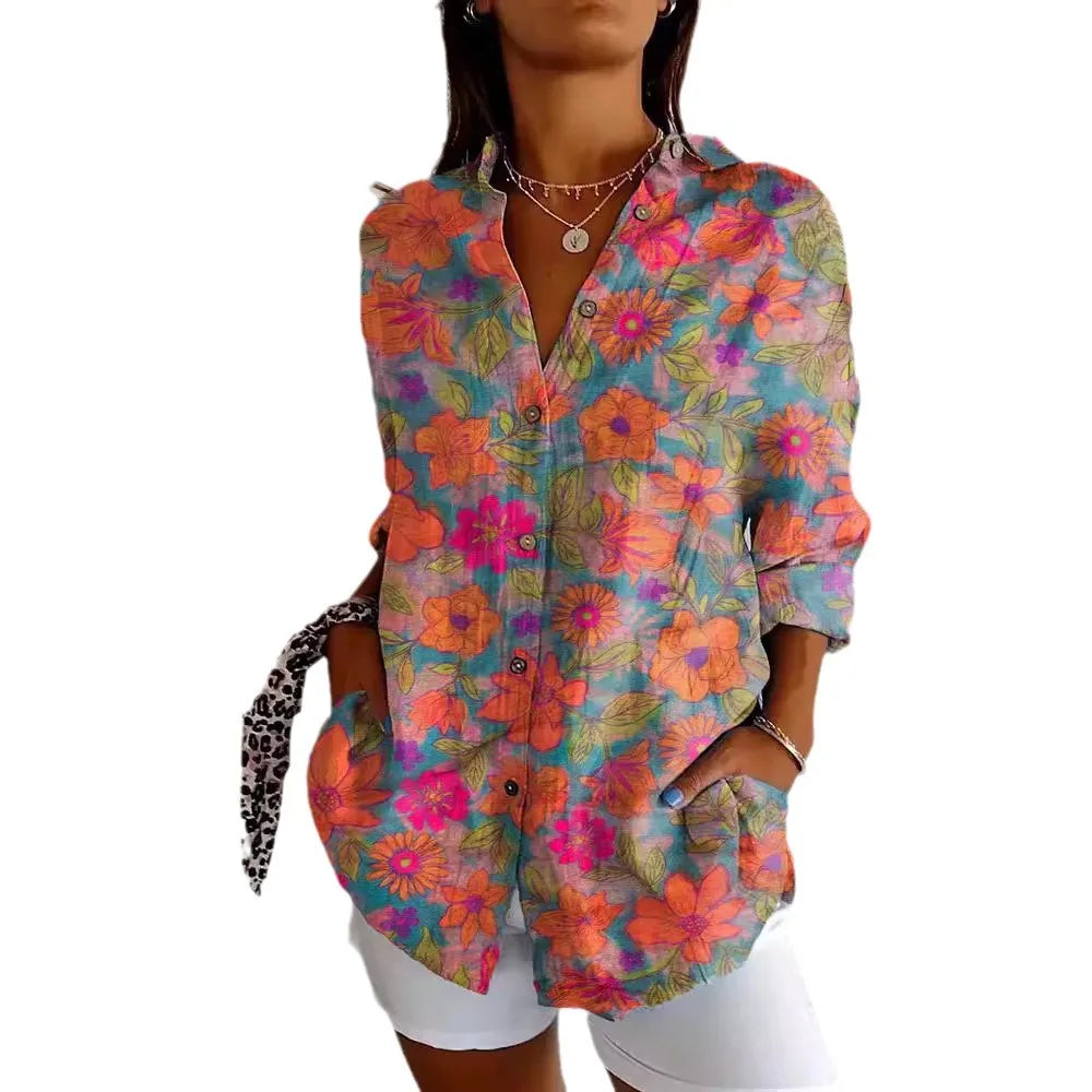 Women's - Floral Printed Spring Shirt - Lightweight Fabric - Ideal for Casual Outings - Stylish and Comfortable Design