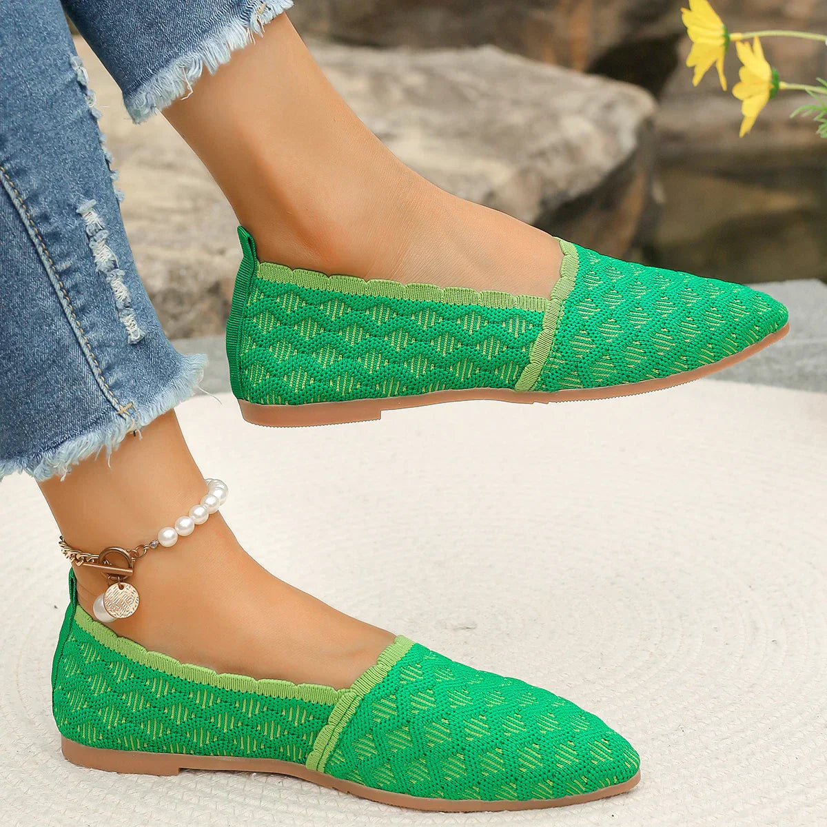 Women's - Knitted Flat Shoes - Comfortable & Stylish Footwear - Perfect for Everyday Wear