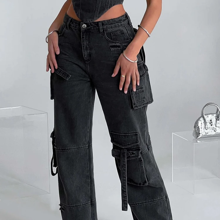 Women's - Stylish Denim Cargo Pants - Trendy & Versatile - Comfortable Fit - Perfect for Everyday Wear