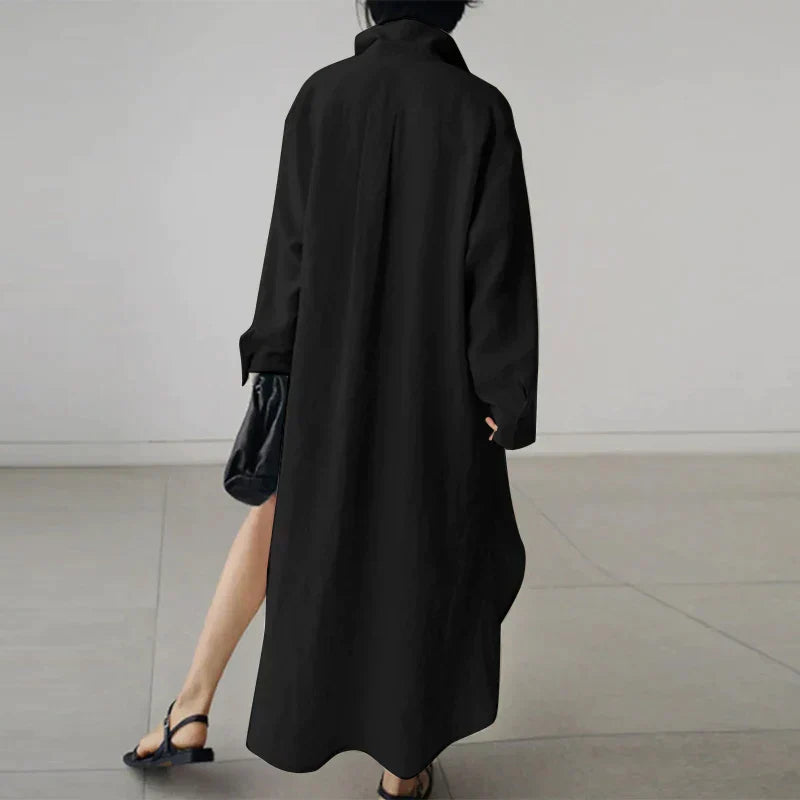 Women's - Button-Up Shirt Dress with Slit - Stylish Fit