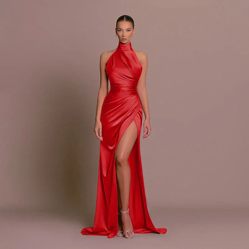 Women's - Sleek Slit Gown - Elegant Evening Dress - Comfortable Fabric - Ideal for Special Occasions & Formal Events