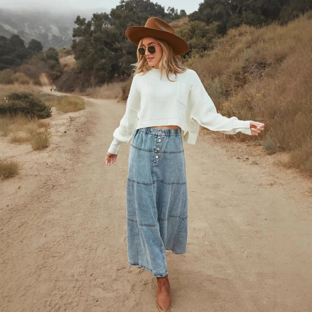 Women's - Boho Maxi Denim Skirt - Stylish, Comfortable, Versatile Fashion Staple
