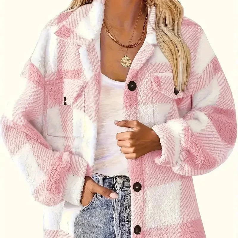 Women's - Checkered Fleece Jacket - Cosy & Warm