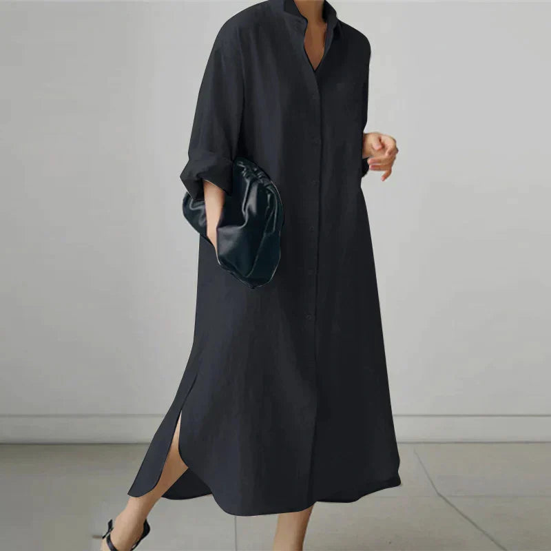 Women's - Button-Up Shirt Dress with Slit - Stylish Fit