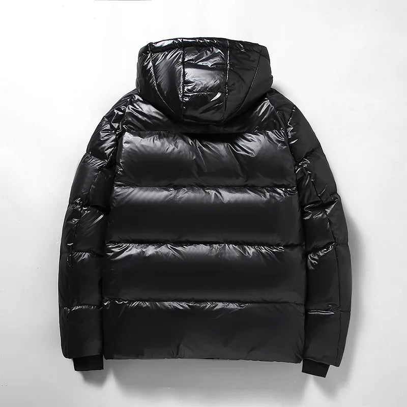 Men's - Black Hooded Puffer Jacket - Warm Winter Wear
