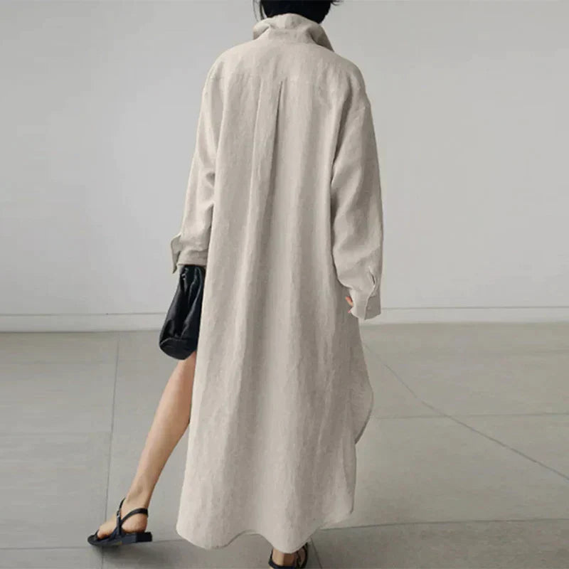 Women's - Button-Up Shirt Dress with Slit - Stylish Fit