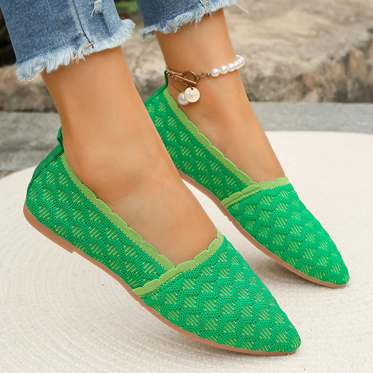 Women's - Knitted Flat Shoes - Comfortable & Stylish Footwear - Perfect for Everyday Wear