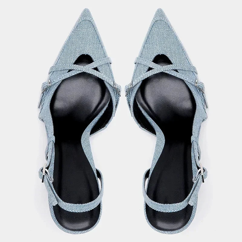 Women's - Pointed Denim Stilettos - Stylish High Heels - Trendy Denim Footwear for Every Occasion - Chic Women's Shoes