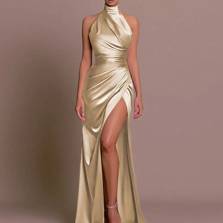 Women's - Sleek Slit Gown - Elegant Evening Dress - Comfortable Fabric - Ideal for Special Occasions & Formal Events