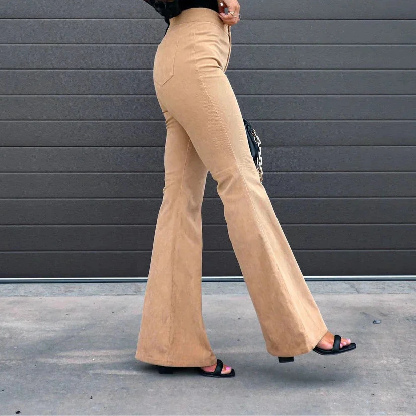 Women's - High Waist Flare Pants - Elegant Style