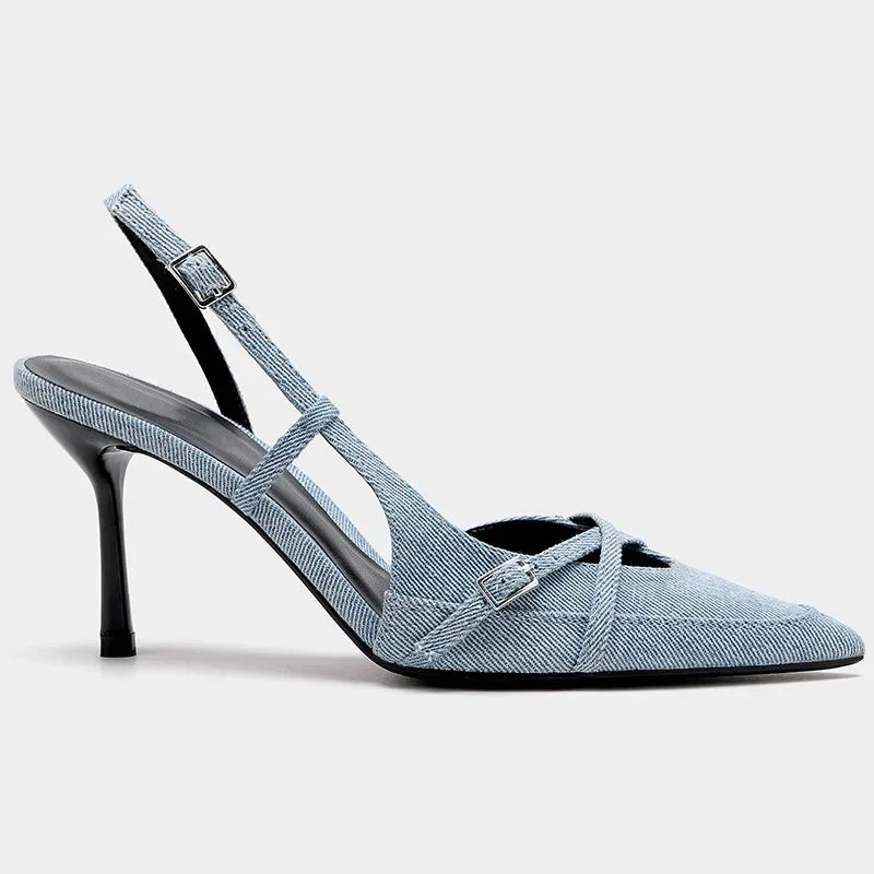 Women's - Pointed Denim Stilettos - Stylish High Heels - Trendy Denim Footwear for Every Occasion - Chic Women's Shoes