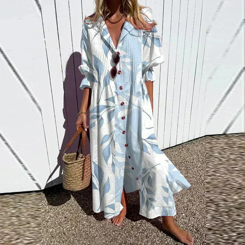 Women's - Boho V-Neck Maxi Dress - Stylish & Flowing