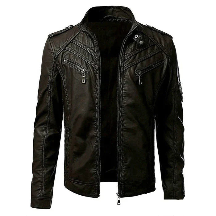 Men's - Biker Jacket - Stylish Design with Multiple Pockets