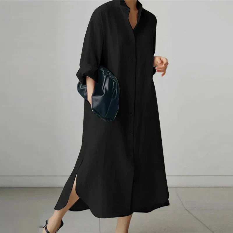 Women's - Button-Up Shirt Dress with Slit - Stylish Fit