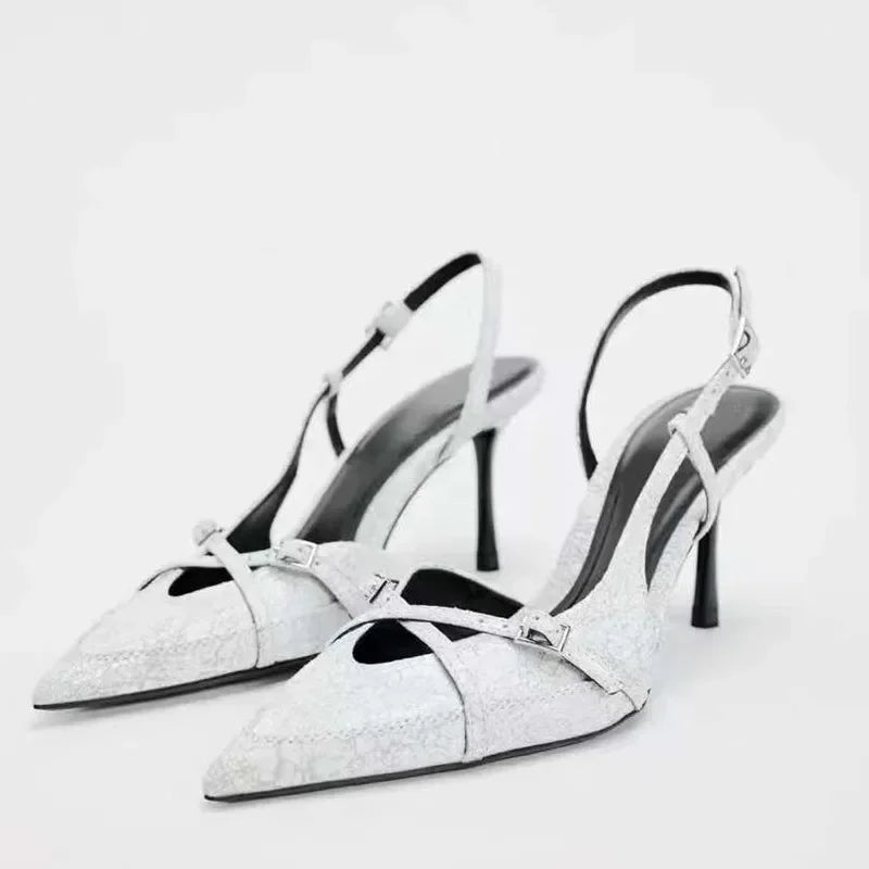 Women's - Pointed Denim Stilettos - Stylish High Heels - Trendy Denim Footwear for Every Occasion - Chic Women's Shoes