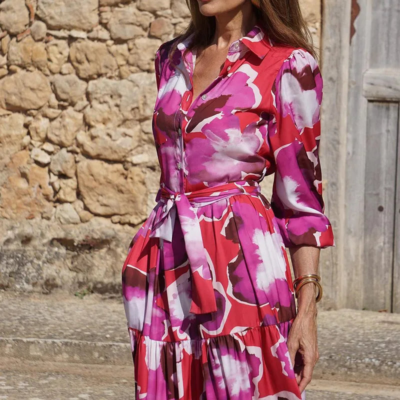 Women's - Boho Midi Dress - Lightweight Cotton Blend - Ideal for Summer Outings & Casual Gatherings