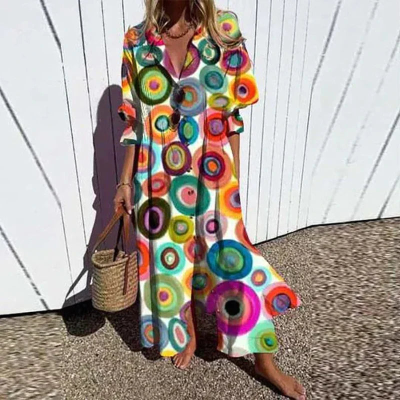 Women's - Boho V-Neck Maxi Dress - Stylish & Flowing