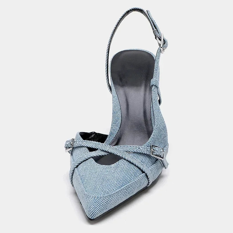 Women's - Pointed Denim Stilettos - Stylish High Heels - Trendy Denim Footwear for Every Occasion - Chic Women's Shoes