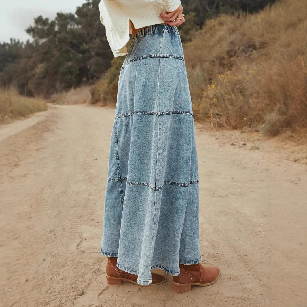 Women's - Boho Maxi Denim Skirt - Stylish, Comfortable, Versatile Fashion Staple