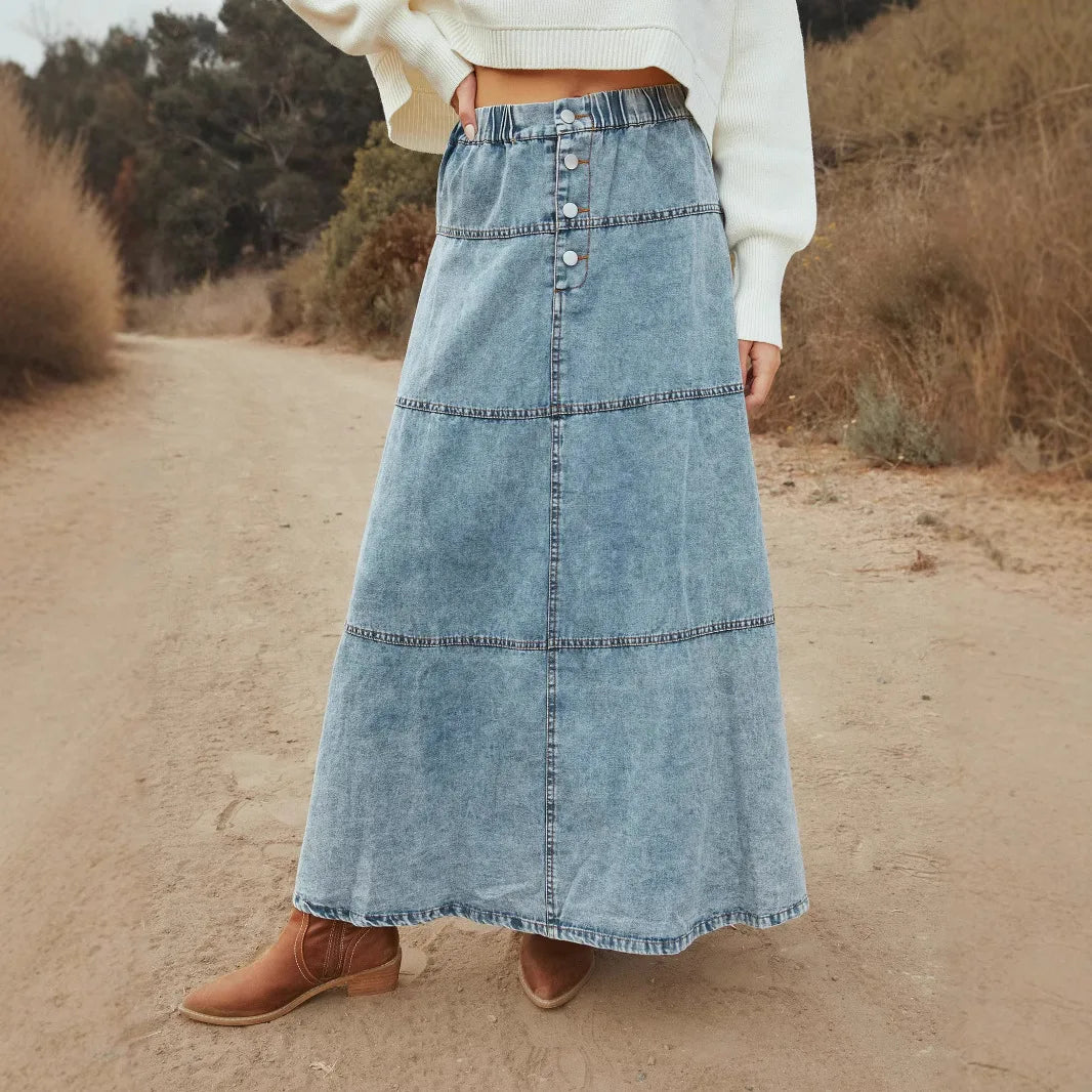 Women's - Boho Maxi Denim Skirt - Stylish, Comfortable, Versatile Fashion Staple