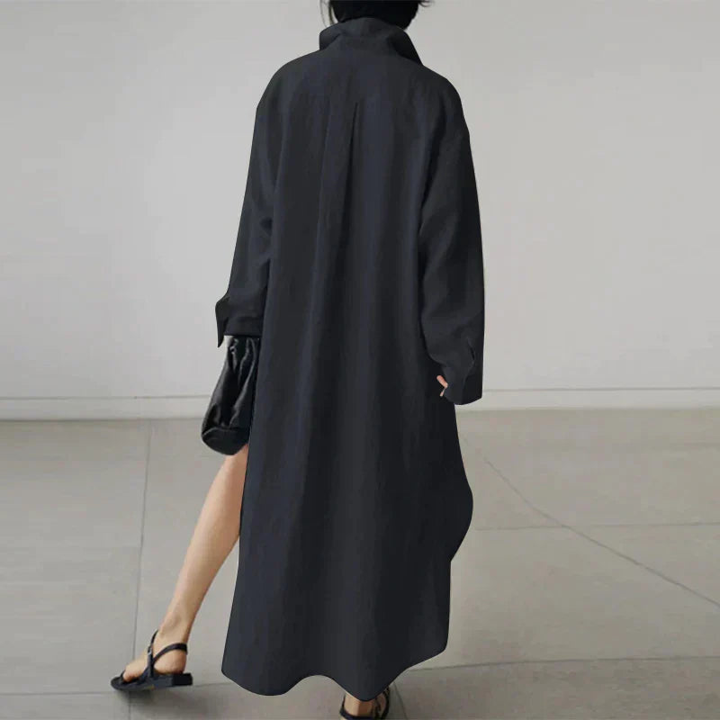 Women's - Button-Up Shirt Dress with Slit - Stylish Fit