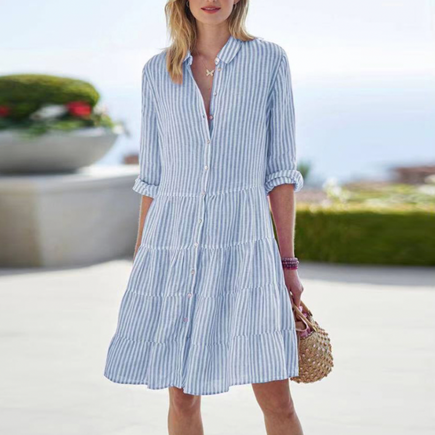 Women's - Striped Long Sleeve Casual Dress
