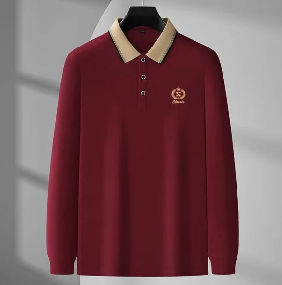 Men's - Classic Long Sleeve Polo Shirt - Soft Cotton Blend - Stylish & Comfortable - Perfect for Casual or Business Wear