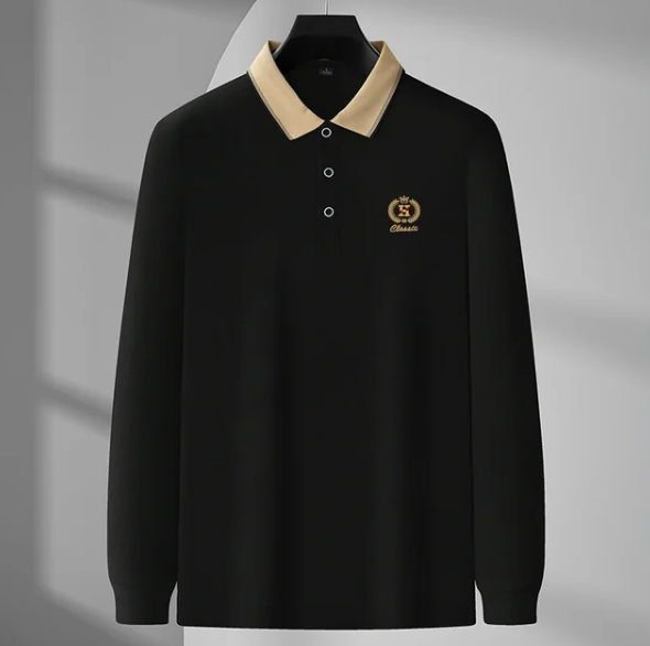 Men's - Classic Long Sleeve Polo Shirt - Soft Cotton Blend - Stylish & Comfortable - Perfect for Casual or Business Wear