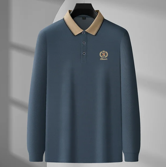 Men's - Classic Long Sleeve Polo Shirt - Soft Cotton Blend - Stylish & Comfortable - Perfect for Casual or Business Wear