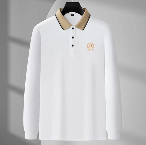 Men's - Classic Long Sleeve Polo Shirt - Soft Cotton Blend - Stylish & Comfortable - Perfect for Casual or Business Wear