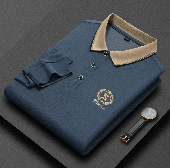 Men's - Classic Long Sleeve Polo Shirt - Soft Cotton Blend - Stylish & Comfortable - Perfect for Casual or Business Wear
