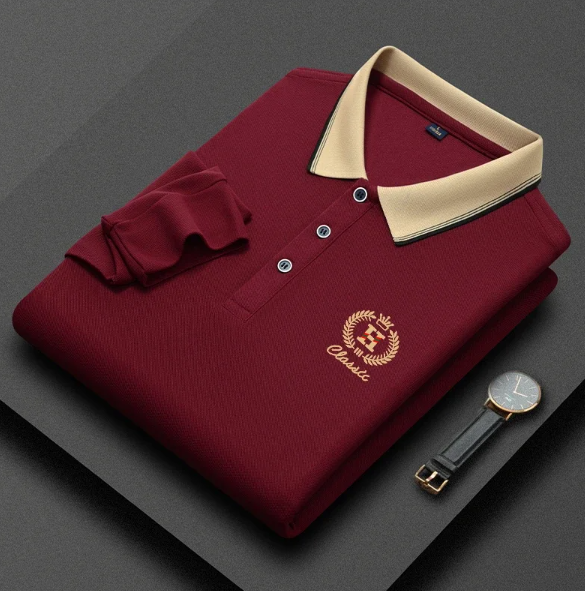 Men's - Classic Long Sleeve Polo Shirt - Soft Cotton Blend - Stylish & Comfortable - Perfect for Casual or Business Wear