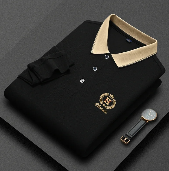 Men's - Classic Long Sleeve Polo Shirt - Soft Cotton Blend - Stylish & Comfortable - Perfect for Casual or Business Wear
