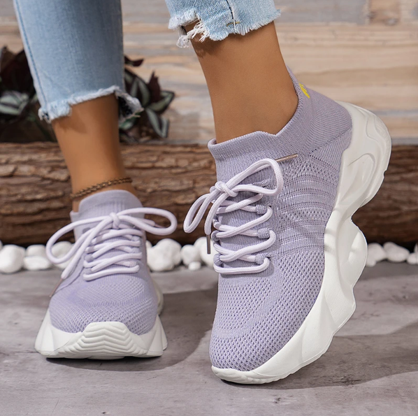 Women's - Breathable Lace Up Sneakers - Lightweight and Stylish Athletic Shoes - Perfect for Active Lifestyles