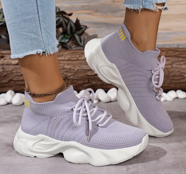 Women's - Breathable Lace Up Sneakers - Lightweight and Stylish Athletic Shoes - Perfect for Active Lifestyles