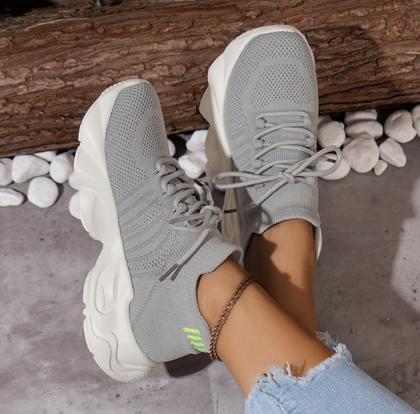 Women's - Breathable Lace Up Sneakers - Lightweight and Stylish Athletic Shoes - Perfect for Active Lifestyles