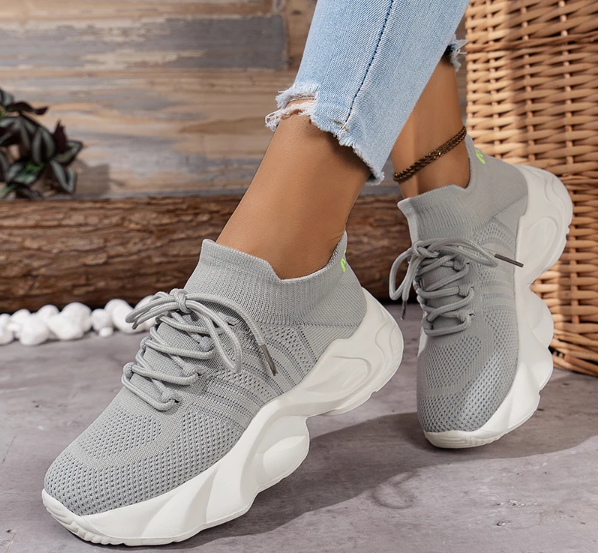 Women's - Breathable Lace Up Sneakers - Lightweight and Stylish Athletic Shoes - Perfect for Active Lifestyles