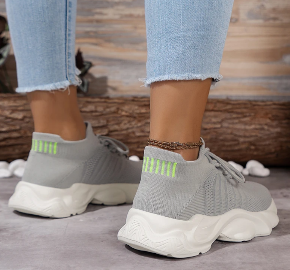 Women's - Breathable Lace Up Sneakers - Lightweight and Stylish Athletic Shoes - Perfect for Active Lifestyles