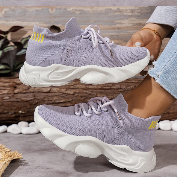 Women's - Breathable Lace Up Sneakers - Lightweight and Stylish Athletic Shoes - Perfect for Active Lifestyles