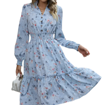 Women's - Floral Print Dress - Lightweight Flowing Fabric - Ideal for Summer Outings - Elegant & Comfortable Style