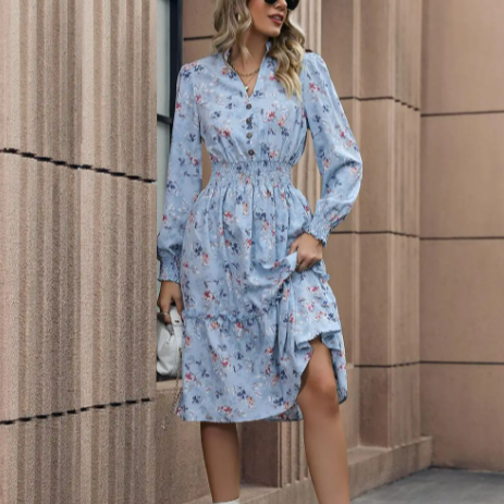 Women's - Floral Print Dress - Lightweight Flowing Fabric - Ideal for Summer Outings - Elegant & Comfortable Style
