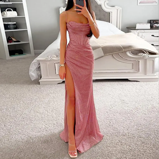 Women's - Elegant High Slit Backless Dress - Chic Style - Perfect for Special Occasions - Fashionable Evening Wear
