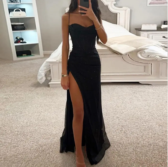 Women's - Elegant High Slit Backless Dress - Chic Style - Perfect for Special Occasions - Fashionable Evening Wear