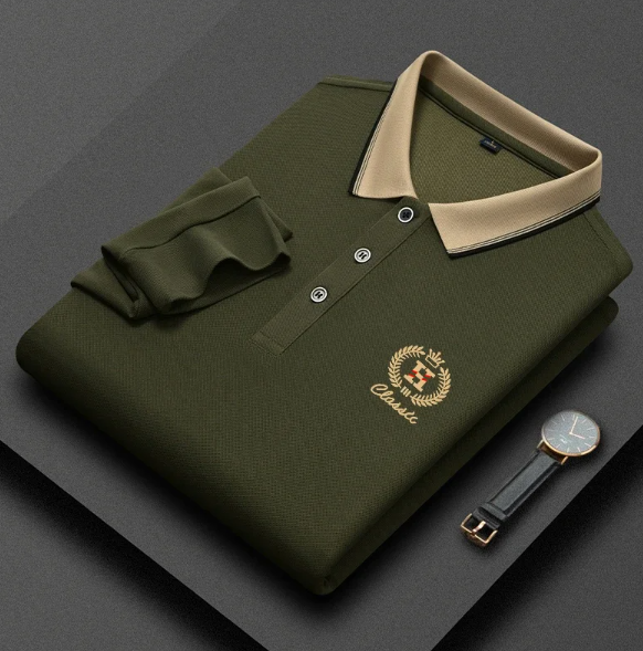 Men's - Classic Long Sleeve Polo Shirt - Soft Cotton Blend - Stylish & Comfortable - Perfect for Casual or Business Wear