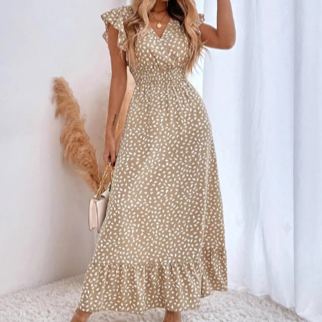 Women's - V-Neck Long Dress - Lightweight Fabric - Elegant Summer Style for Casual & Formal Occasions - Perfect Fit