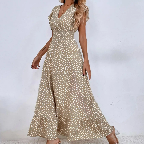 Women's - V-Neck Long Dress - Lightweight Fabric - Elegant Summer Style for Casual & Formal Occasions - Perfect Fit