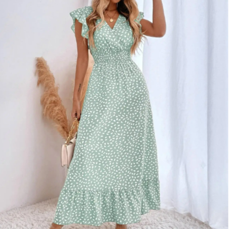 Women's - V-Neck Long Dress - Lightweight Fabric - Elegant Summer Style for Casual & Formal Occasions - Perfect Fit