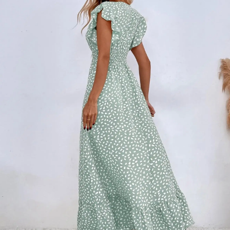 Women's - V-Neck Long Dress - Lightweight Fabric - Elegant Summer Style for Casual & Formal Occasions - Perfect Fit